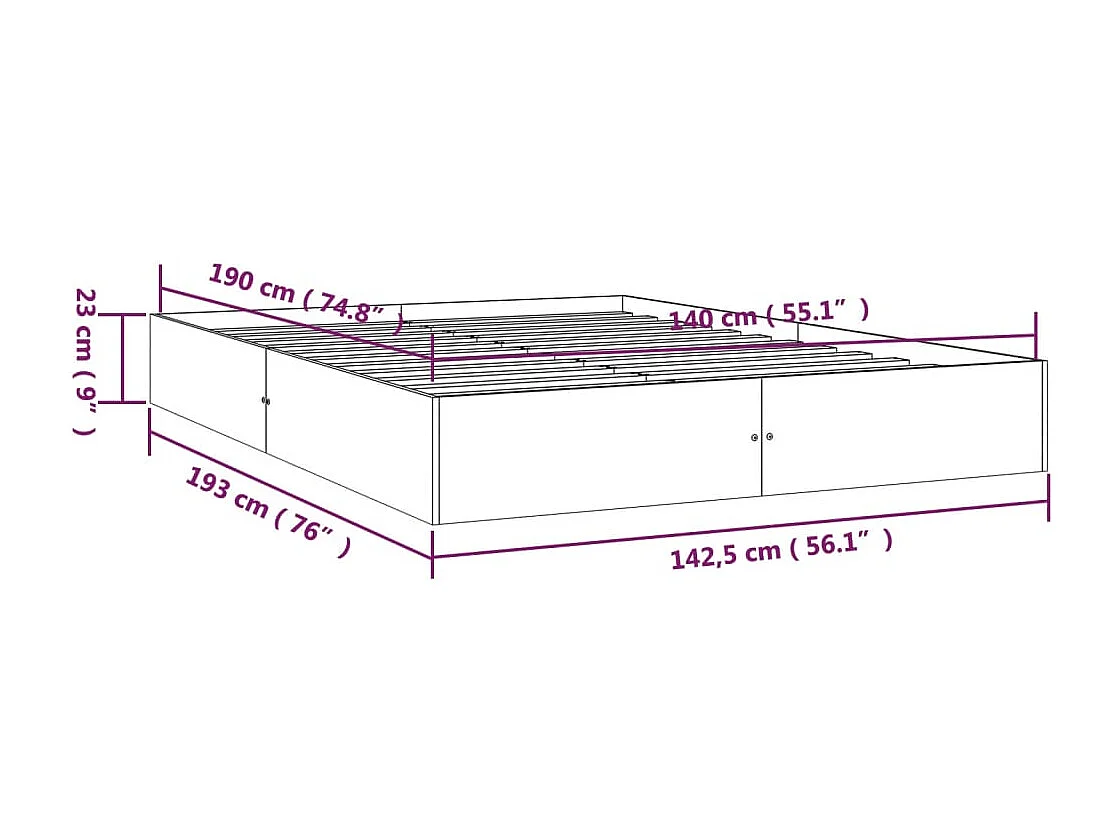 Bedframe massief hout 140x190 cm