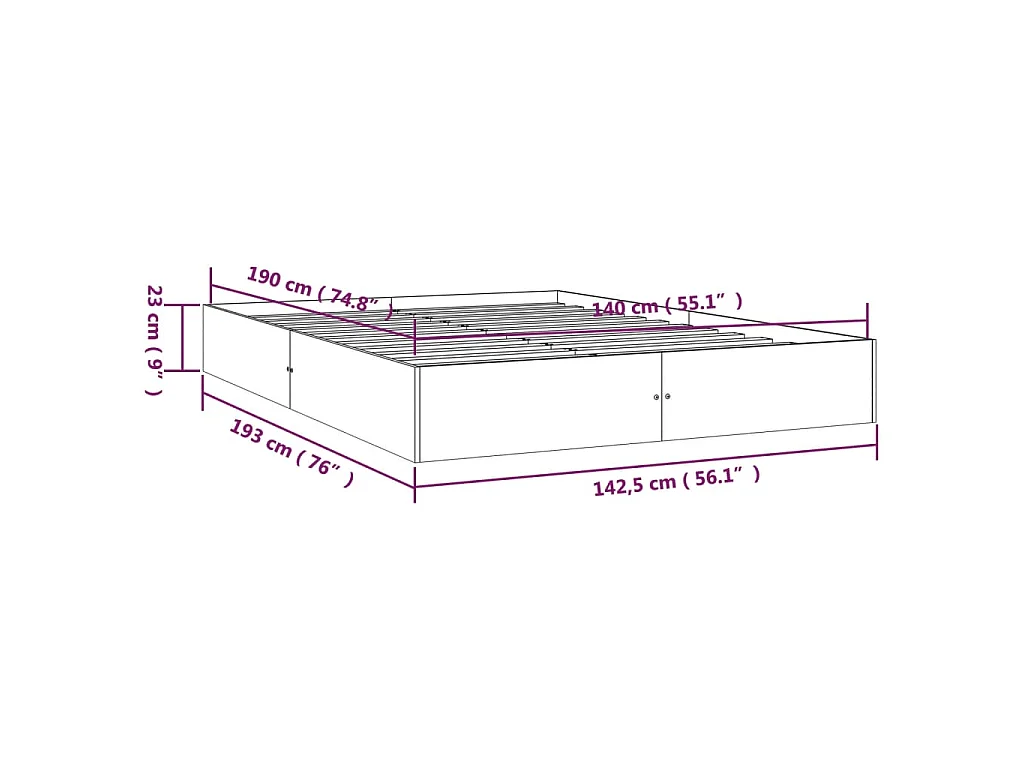 Cadre de lit sans matelas bois massif 140x190 cm