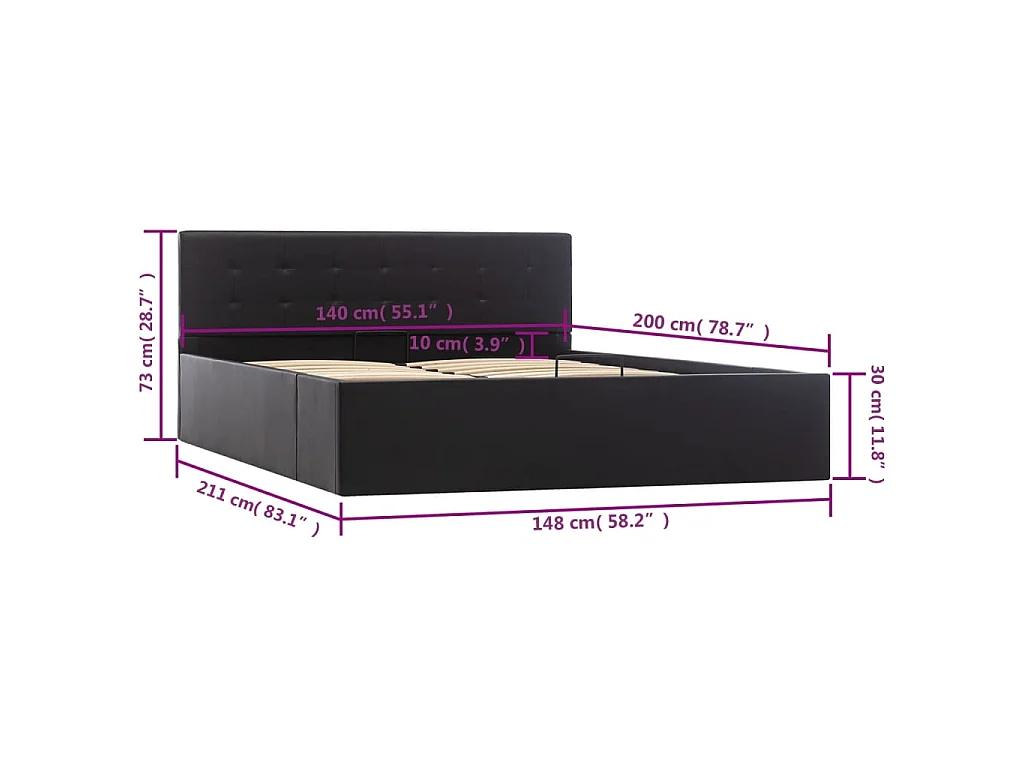 Cadre de lit avec rangement hydraulique 140x200 cm similicuir