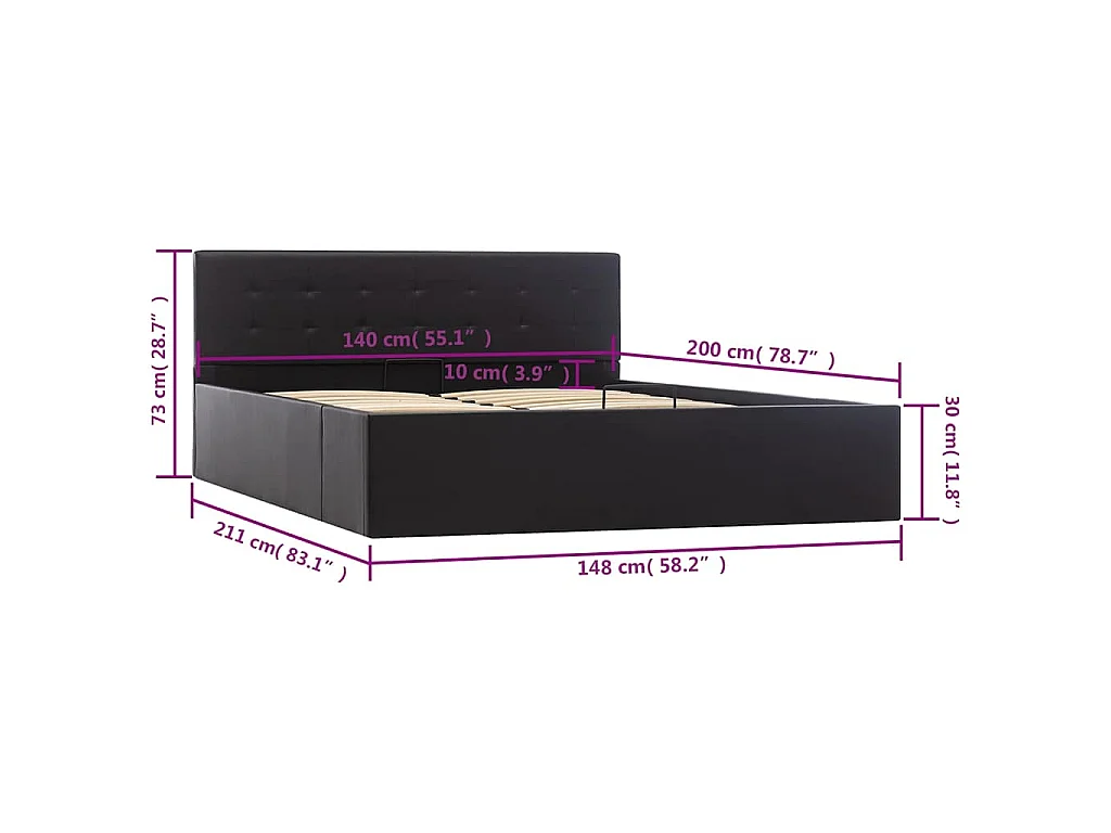 Cadre de lit avec rangement hydraulique 140x200 cm similicuir