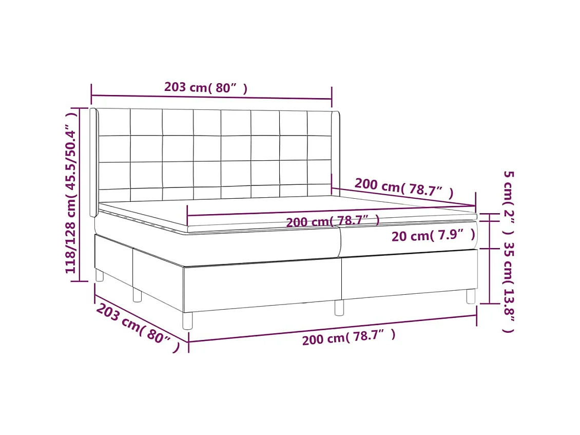 Sommier à lattes de lit matelas et LED Noir 200x200 cm Velours