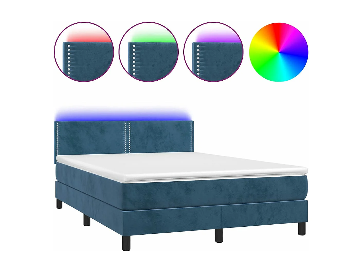 Letto a Molle con Materasso e LED Blu Scuro 140x200 cm