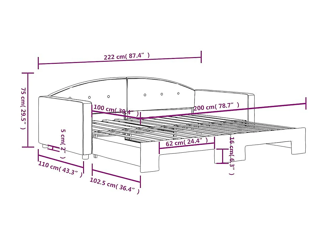 Lit de jour avec lit gigogne jaune 100x200 cm velours
