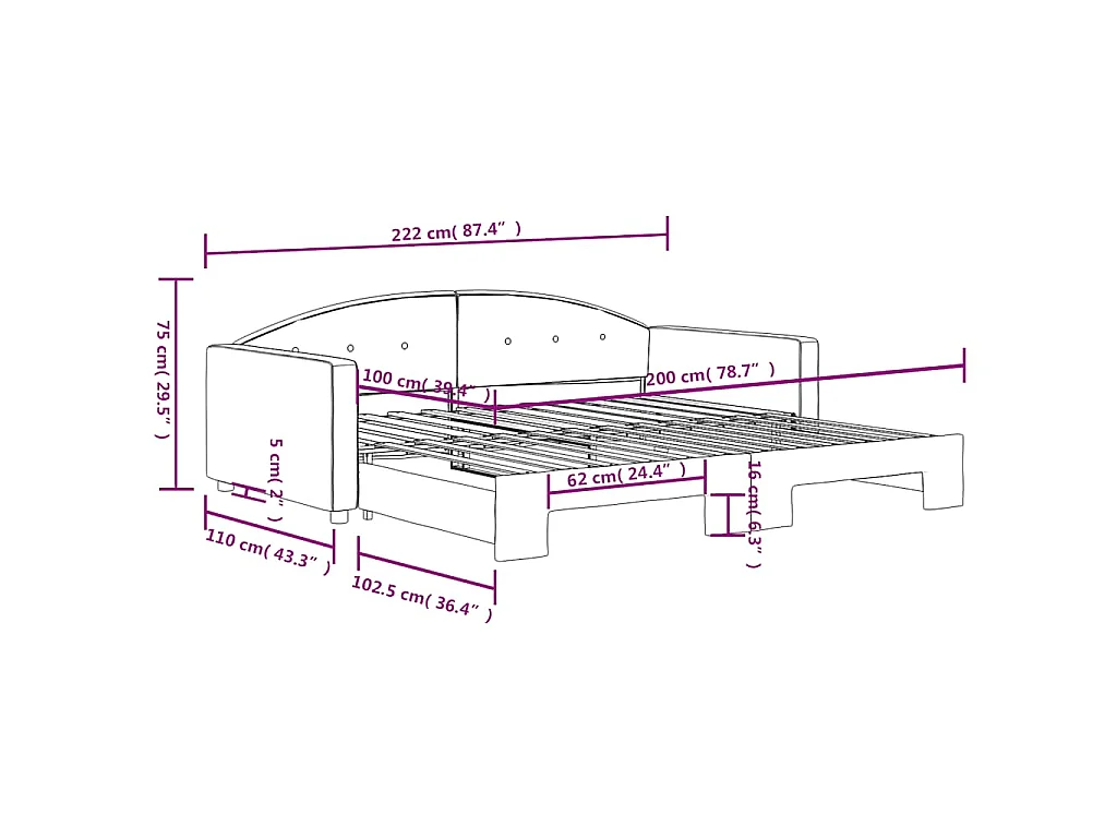 Slaapbank met onderschuifbed 100x200 cm fluweel geel