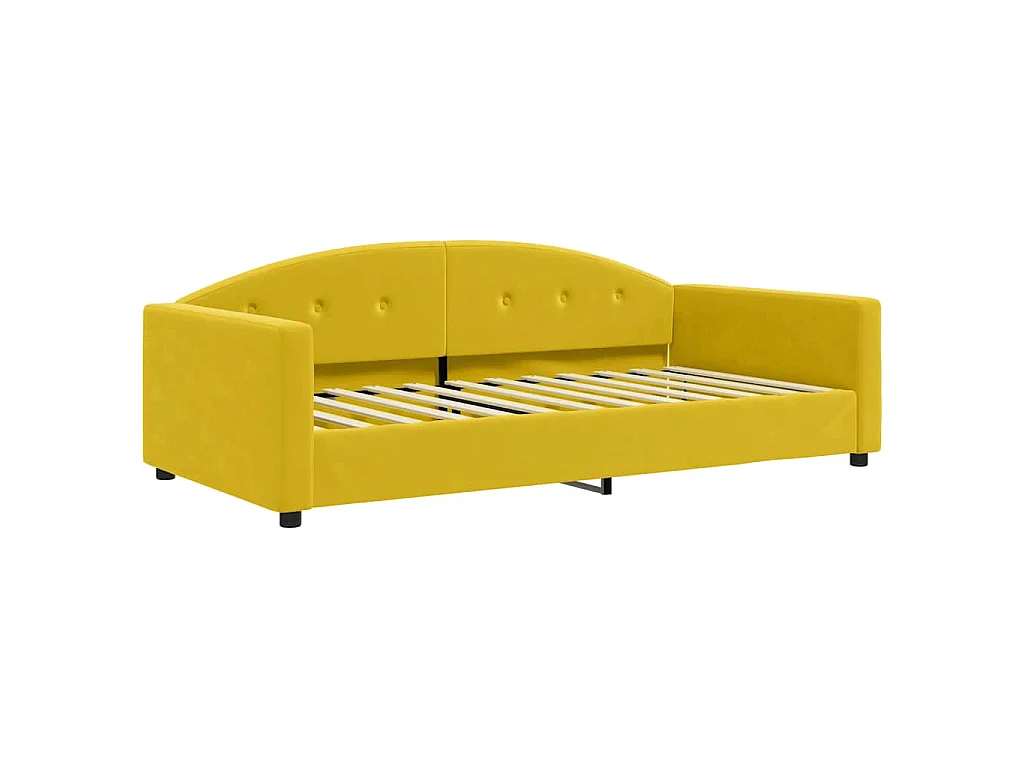 Slaapbank met onderschuifbed 100x200 cm fluweel geel