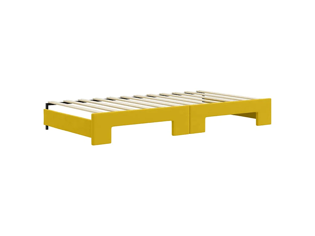 Slaapbank met onderschuifbed 100x200 cm fluweel geel