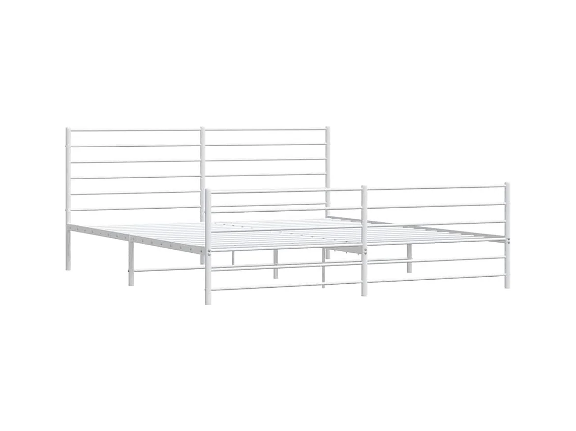 Cadre de lit métal sans matelas et pied de lit blanc 193x203 cm