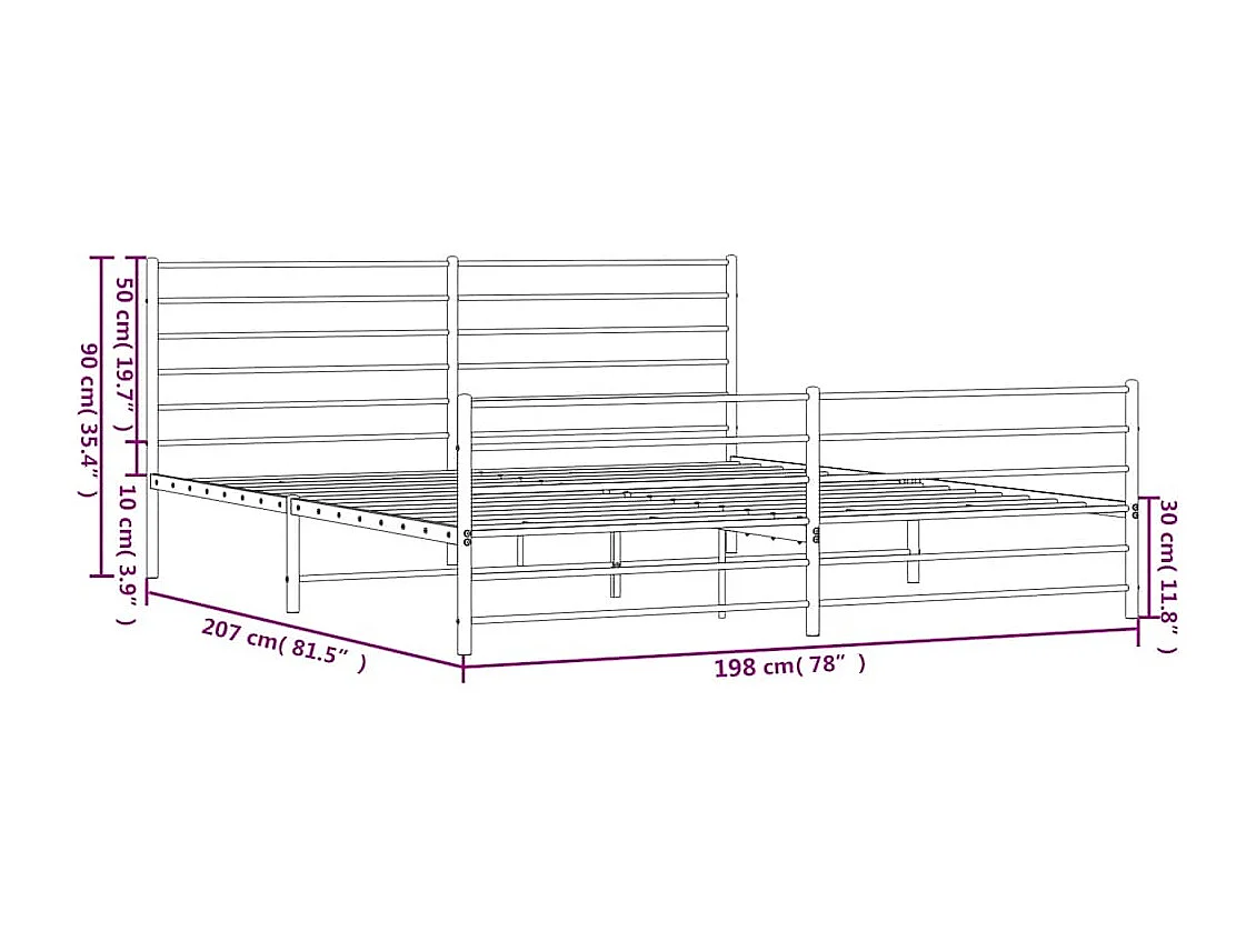 Cadre de lit métal sans matelas et pied de lit blanc 193x203 cm