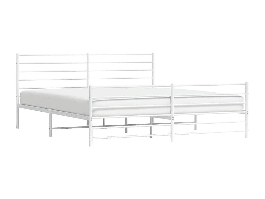 Cadre de lit métal sans matelas et pied de lit blanc 193x203 cm