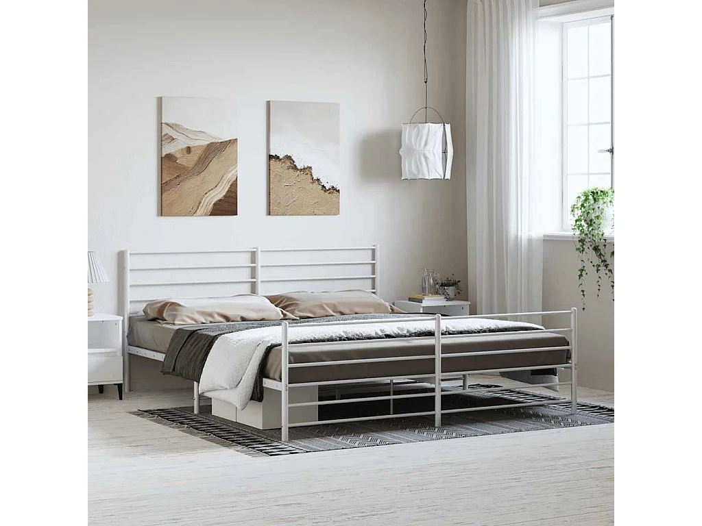 Estructura cama sin colchón con estribo metal blanco 193x203 cm