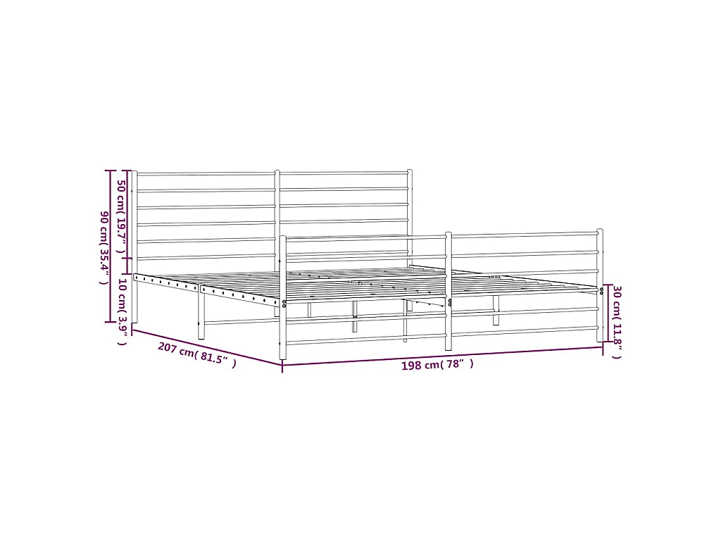 Cadre de lit métal sans matelas et pied de lit blanc 193x203 cm