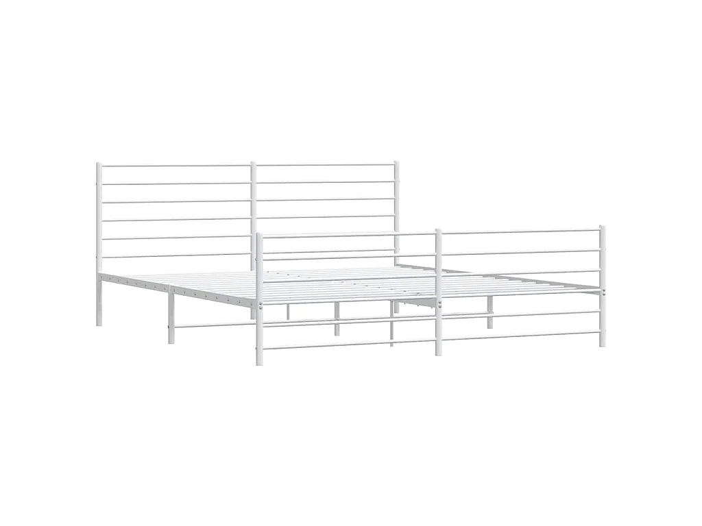 Cadre de lit métal sans matelas et pied de lit blanc 193x203 cm