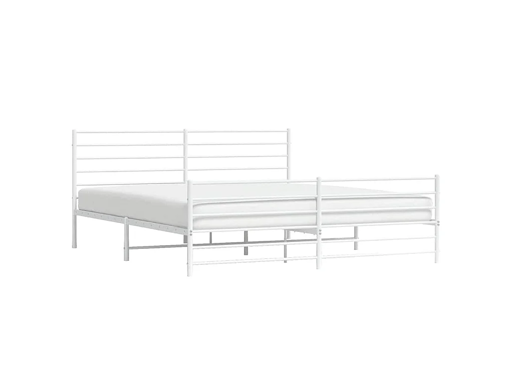 Cadre de lit métal sans matelas et pied de lit blanc 193x203 cm