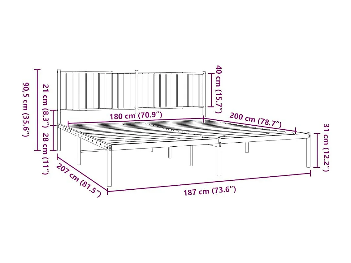 Giroletto con Testiera Metallo Bianco 180x200 cm