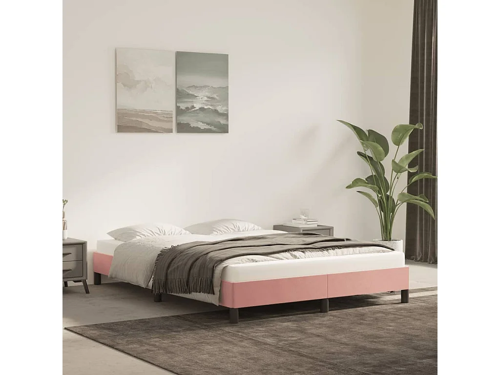 Cadre de lit sans matelas rose 140x190 cm velours