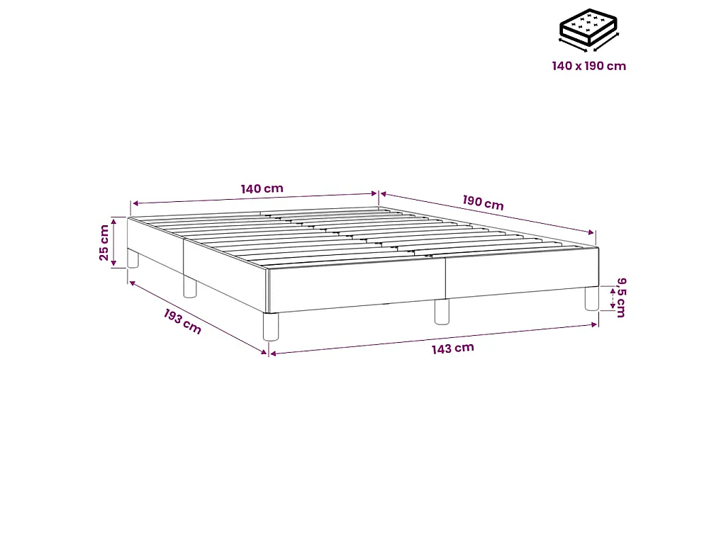 Cadre de lit sans matelas rose 140x190 cm velours