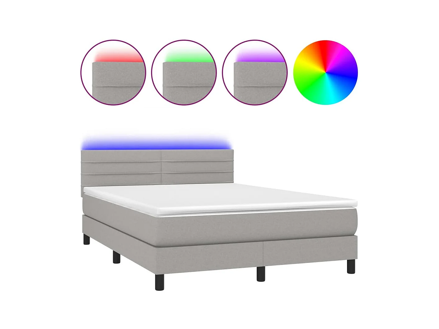 Sommier à lattes de lit et matelas et LED Gris clair 140x190 cm
