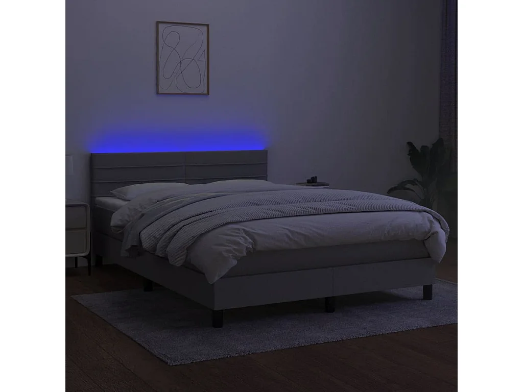 Sommier à lattes de lit et matelas et LED Gris clair 140x190 cm