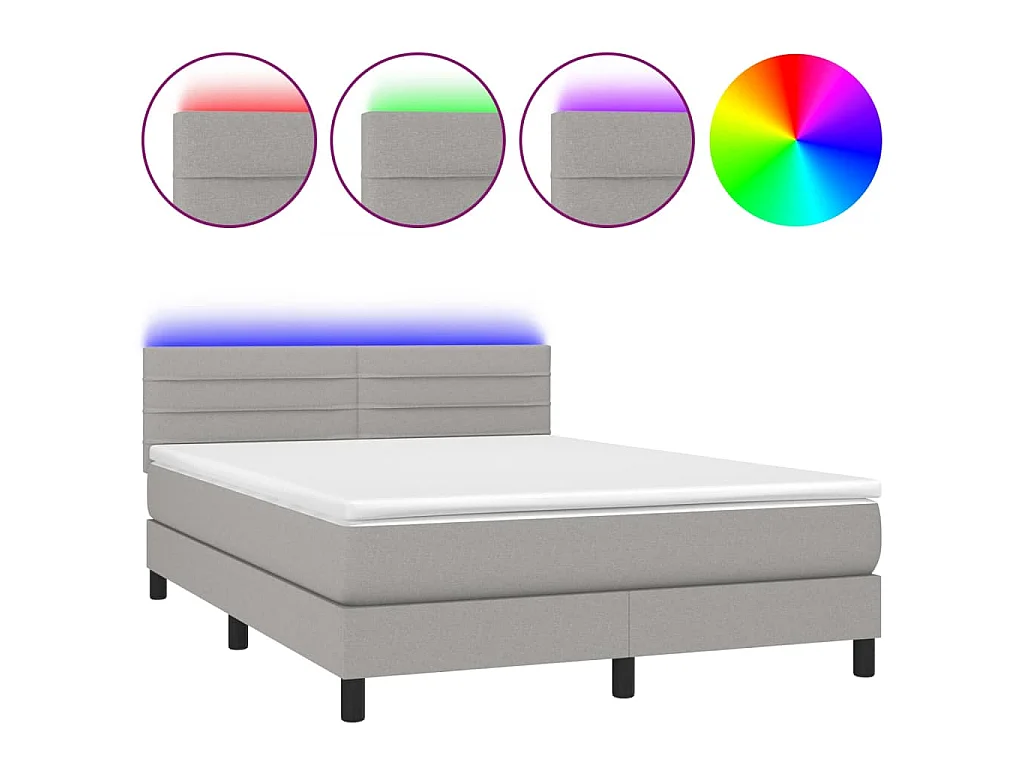 Boxspringbett mit Matratze & LED Hellgrau 140x190 cm Stoff