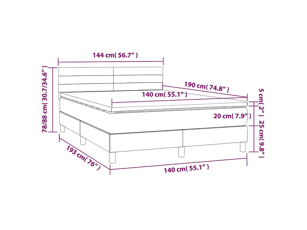 Boxspringbett mit Matratze & LED Hellgrau 140x190 cm Stoff