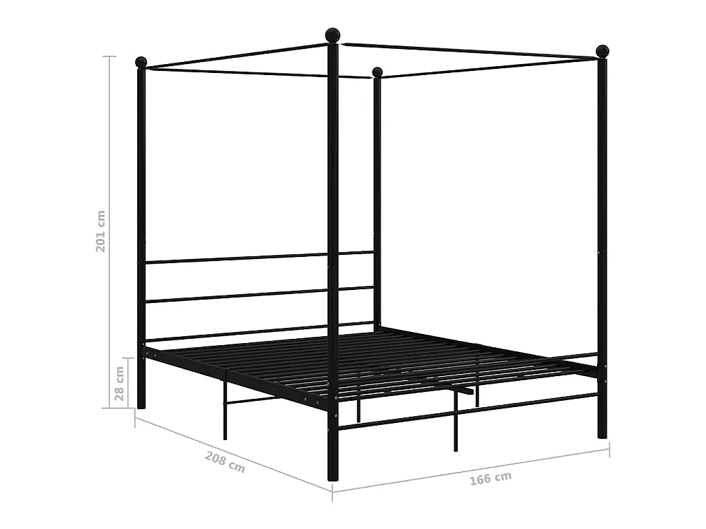 Letto a Baldacchino Nero in Metallo 160x200 cm