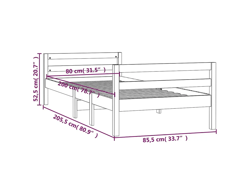 Massivholzbett ohne Matratze Weiß 80x200 cm Kiefernholz