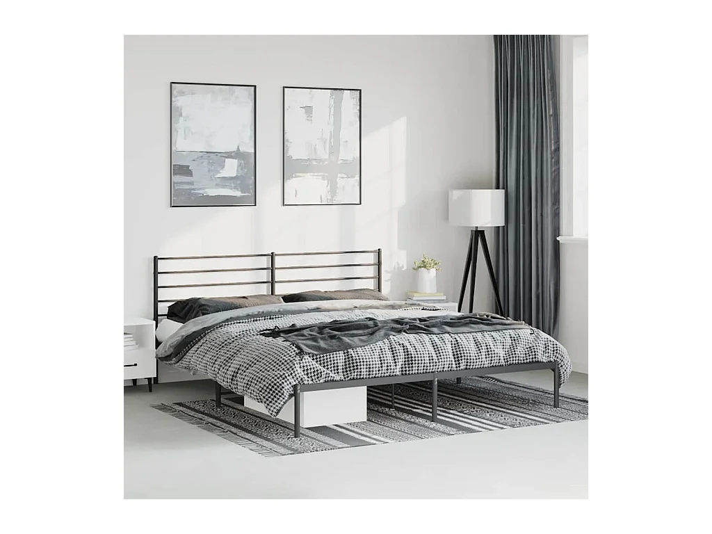 Bedframe met hoofdbord metaal zwart 193x203 cm