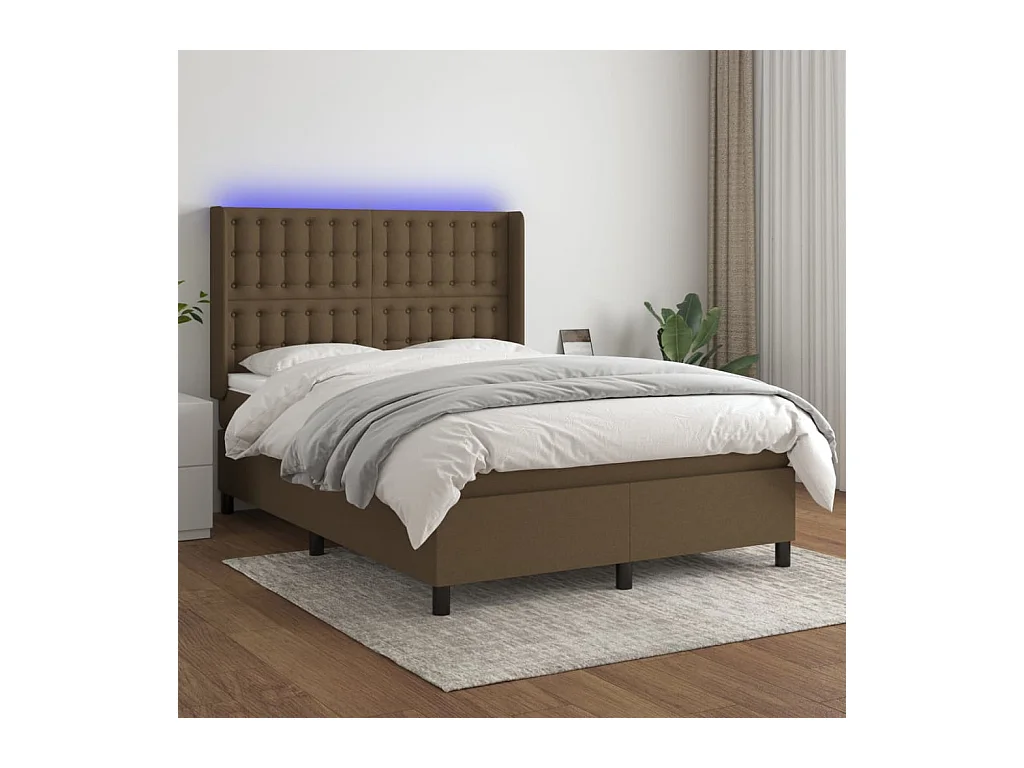Sommier à lattes de lit matelas et LED Marron foncé 140x190 cm