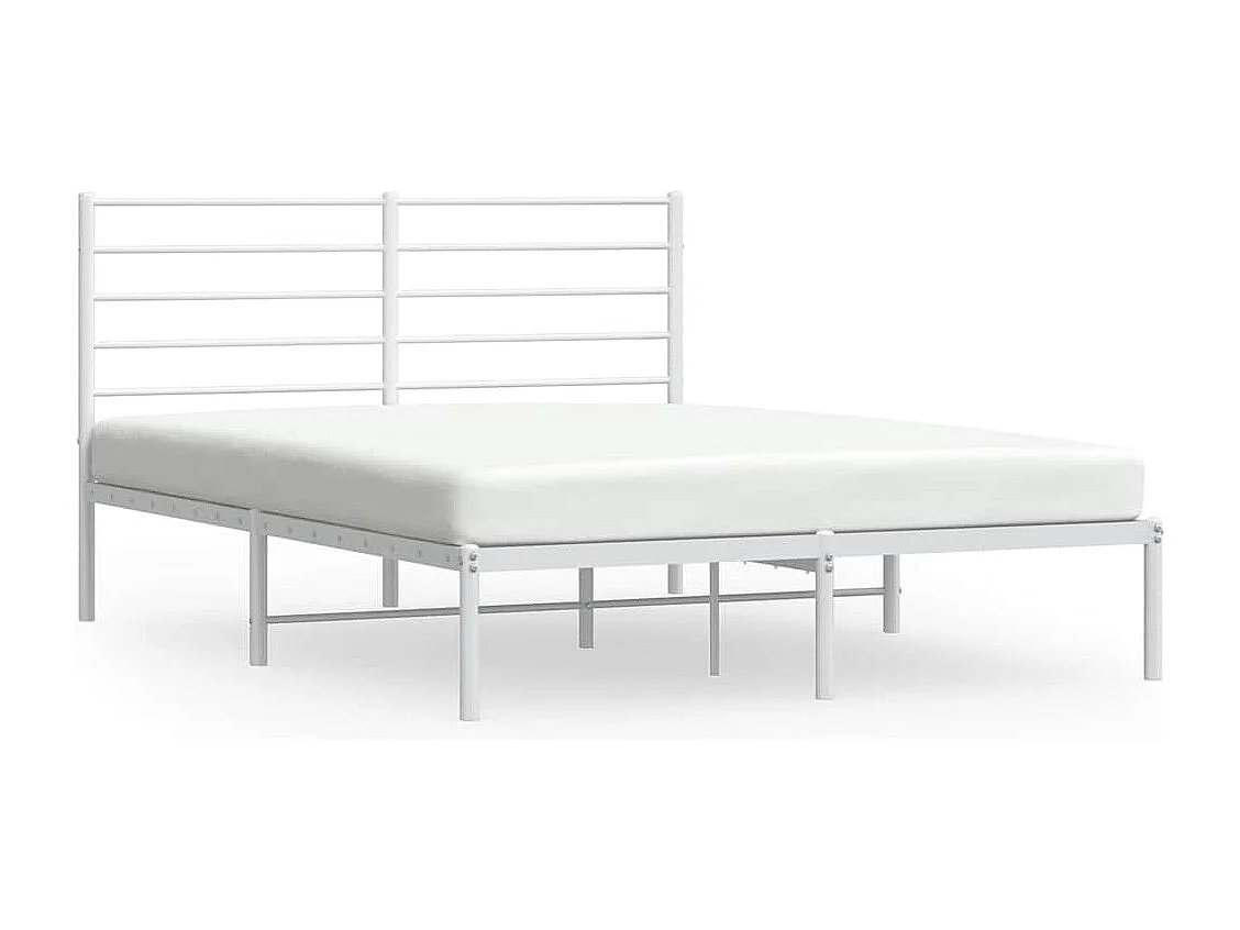 Cadre de lit métal sans matelas et tête de lit blanc 135x190 cm