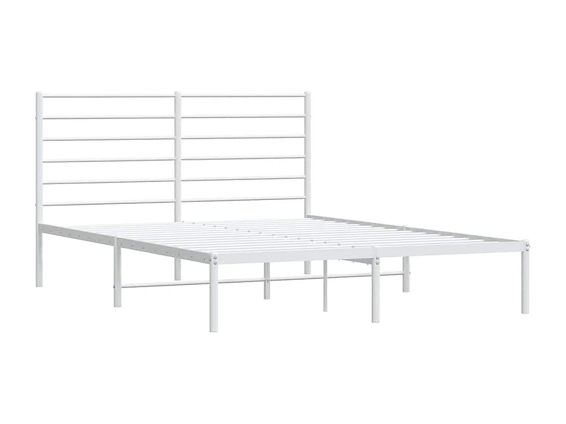 Cadre de lit métal sans matelas et tête de lit blanc 135x190 cm