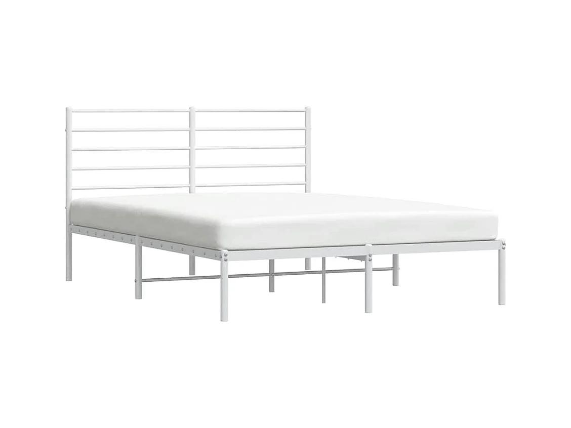 Cadre de lit métal sans matelas et tête de lit blanc 135x190 cm