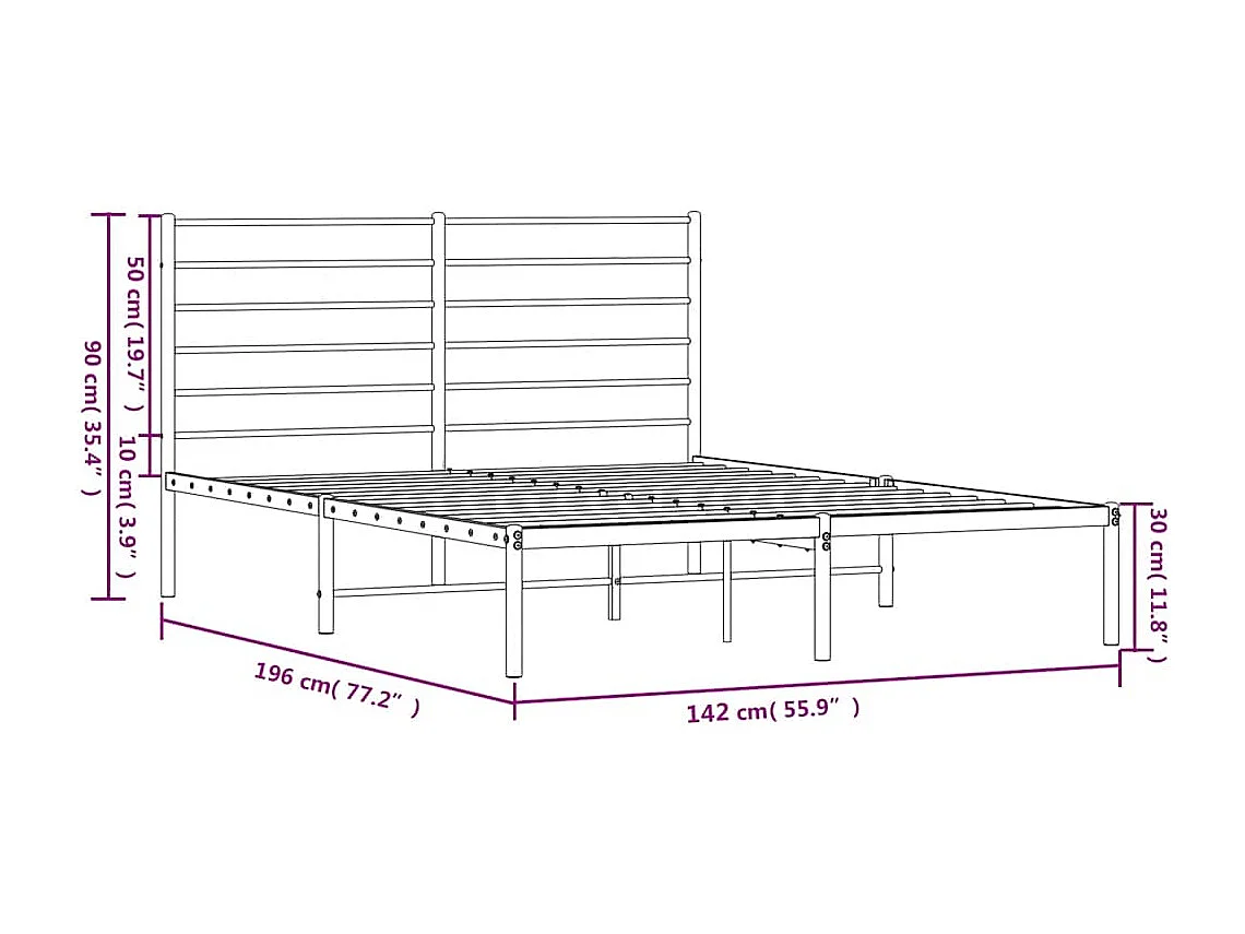 Cadre de lit métal sans matelas et tête de lit blanc 135x190 cm