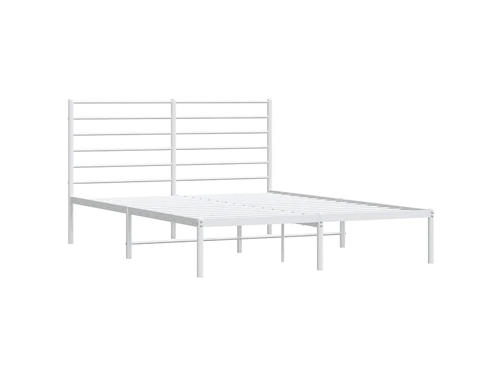 Cadre de lit métal sans matelas et tête de lit blanc 135x190 cm