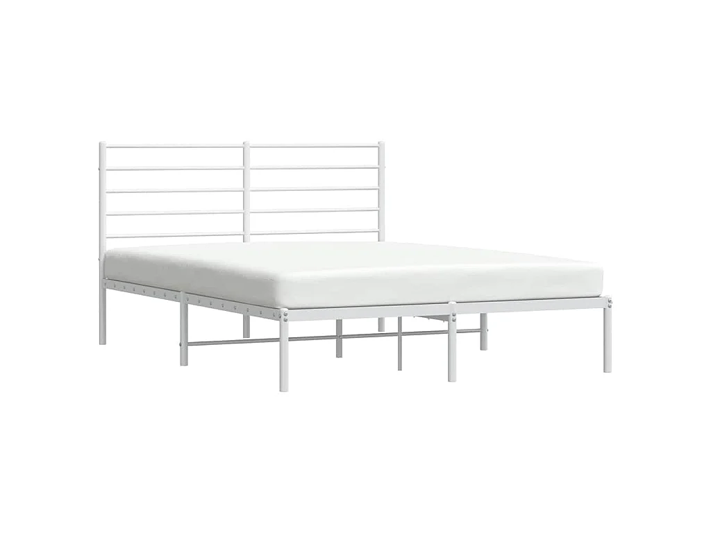 Cadre de lit métal sans matelas et tête de lit blanc 135x190 cm