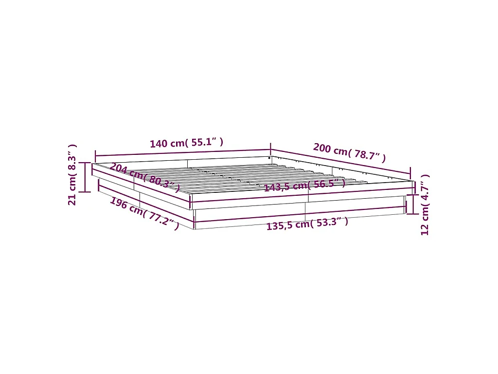 Cadre de lit à LED sans matelas blanc 140x200 cm bois massif