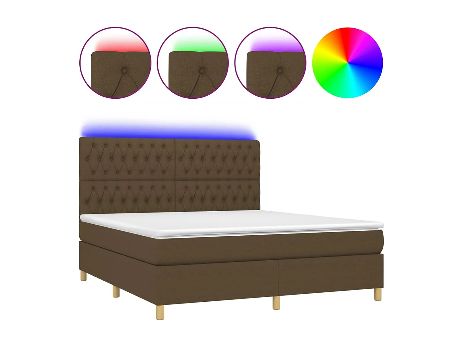 Sommier à lattes de lit matelas et LED Marron foncé 160x200 cm