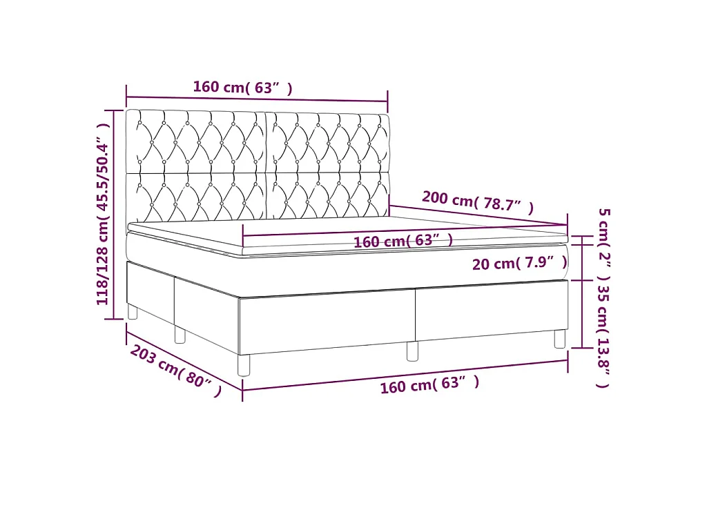 Sommier à lattes de lit matelas et LED Marron foncé 160x200 cm