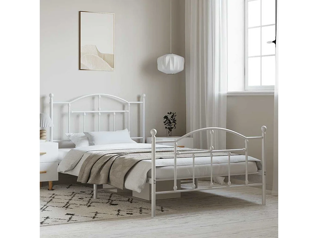 Estrutura de cama com cabeceira e pés 100x200 cm metal branco