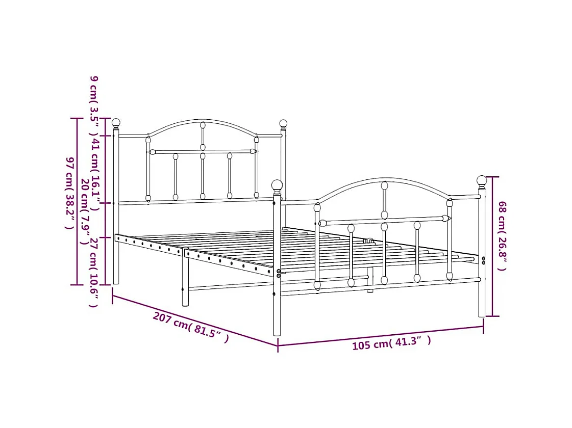 Estructura cama sin colchón con estribo metal blanco 100x200 cm
