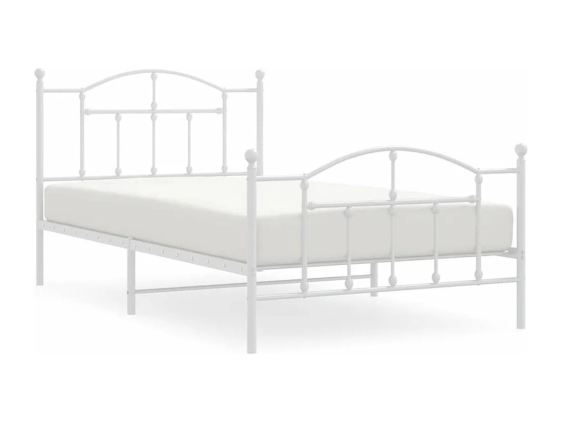 Cadre de lit métal sans matelas et pied de lit blanc 100x200 cm