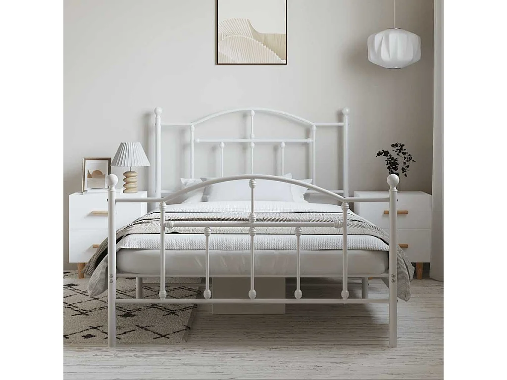 Giroletto con Testiera e Pediera Metallo Bianco 100x200 cm