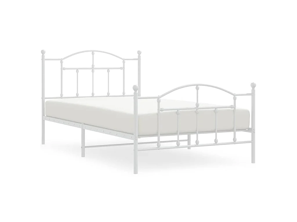 Cadre de lit métal sans matelas et pied de lit blanc 100x200 cm