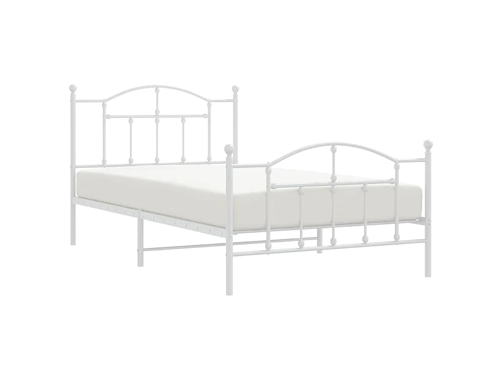 Cadre de lit métal sans matelas et pied de lit blanc 100x200 cm