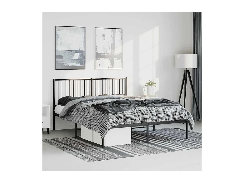 Bedframe met hoofdbord metaal zwart 150x200 cm