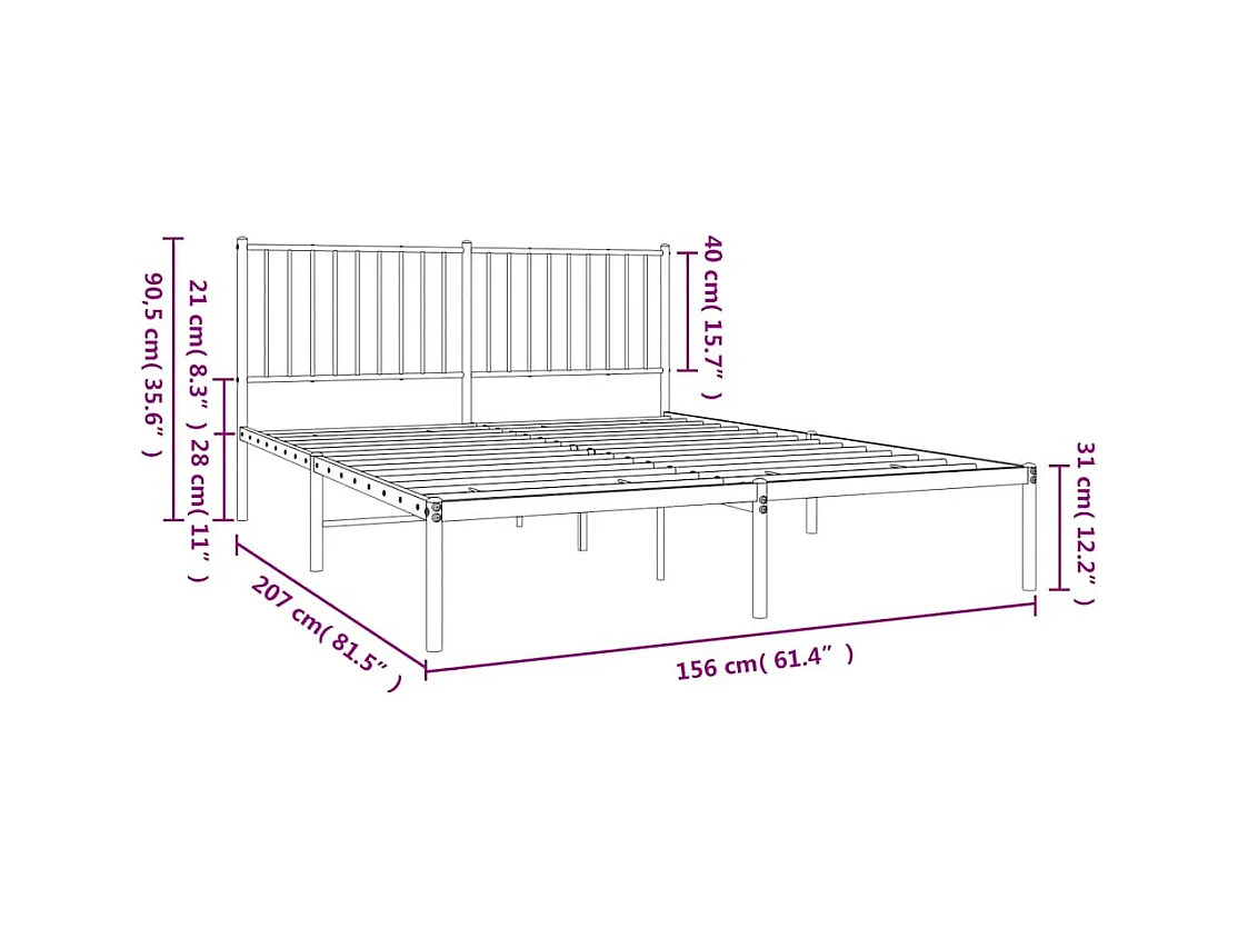 Cadre de lit métal sans matelas avec tête de lit noir 150x200cm