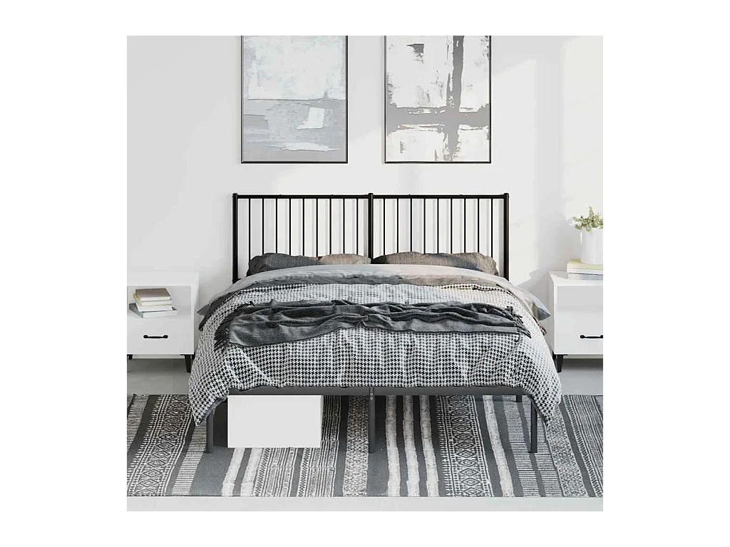 Cadre de lit métal sans matelas avec tête de lit noir 150x200cm