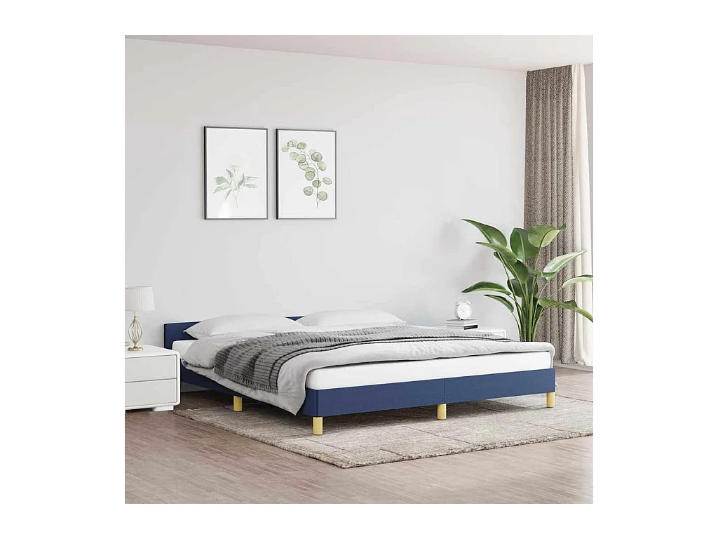 Bettgestell mit Kopfteil ohne Matratze Blau 160x200 cm Stoff