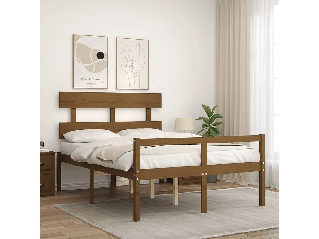 Cama para idosos c/ cabeceira 140x200 cm madeira castanho-mel