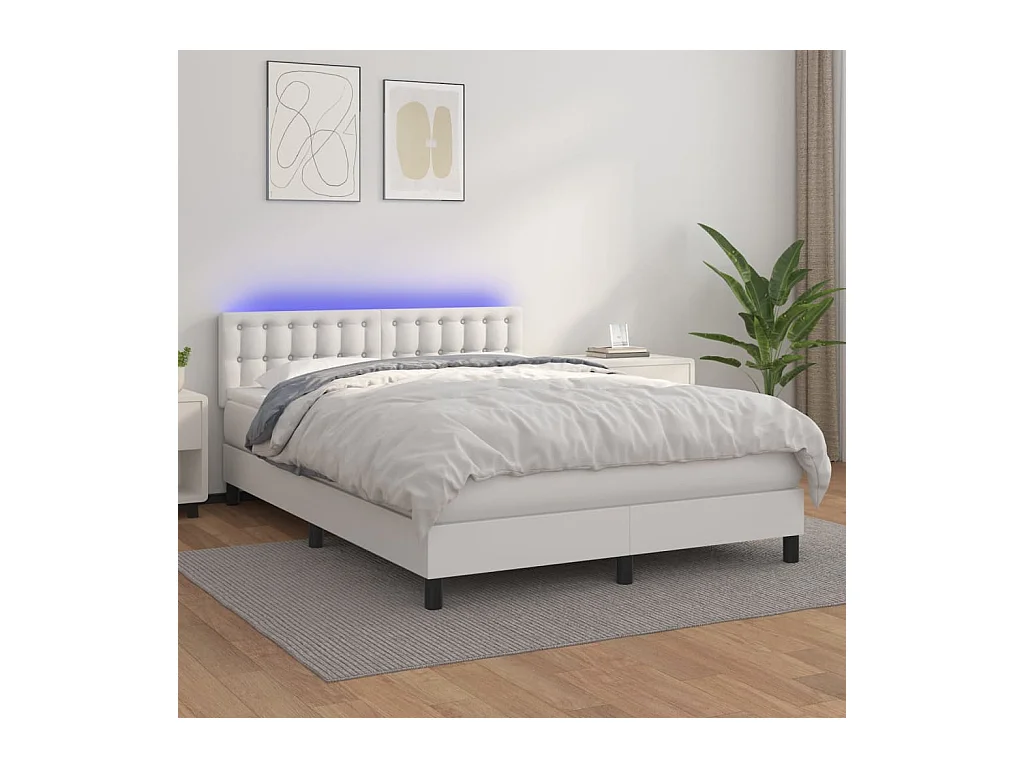 Boxspring met matras en LED kunstleer wit 140x200 cm