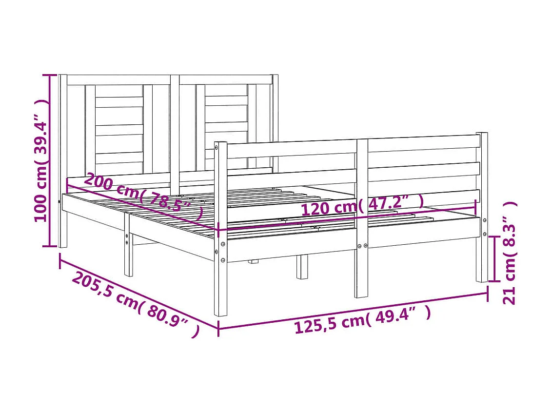 Cadre de lit sans matelas blanc 120x200 cm bois massif